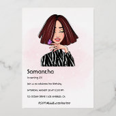 ブラウンヘアガールバースデーパーティー 箔招待状 (裏面)