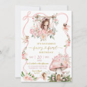 ブラウンヘアガール妖精の最初の誕生日の招待 招待状 (正面)