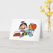 ブラウンヘアガール誕生日ギフトTシャツ カード (黄色い花)