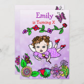 ブラウンヘアコーカサス妖精誕生日 招待状 (正面/裏面)