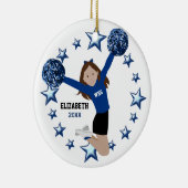 ブラウンヘアチアリーダーPom Poms In Blue & Black セラミックオーナメント (右)