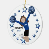 ブラウンヘアチアリーダーPom Poms In Blue & Black セラミックオーナメント (左)