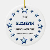 ブラウンヘアチアリーダーPom Poms In Blue & Black セラミックオーナメント (裏面)