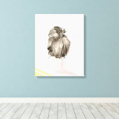 ブラウンヘアトップノット文 キャンバスプリント (インサイチュ (ウッドフロア))