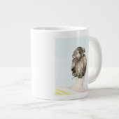 ブラウンヘアトップノット文 ジャンボコーヒーマグカップ (正面右)