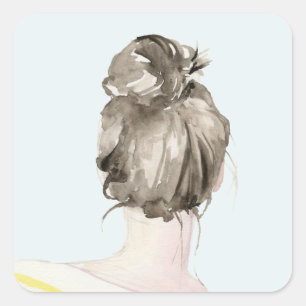 ブラウンヘアトップノット文 スクエアシール