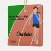 ブラウンヘアトラックとフィールドガールブルーブラック セラミックオーナメント (左)