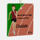 ブラウンヘアトラック&フィールドガールinマルーンブラック セラミックオーナメント (右)