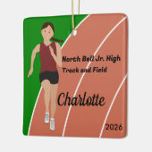 ブラウンヘアトラック&フィールドガールinマルーンブラック セラミックオーナメント (左)