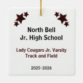 ブラウンヘアトラック&フィールドガールinマルーンブラック セラミックオーナメント (裏面)