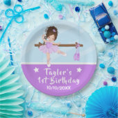 ブラウンヘアバレリナパープルツツ誕生日紙Pl ペーパープレート (パーティー)