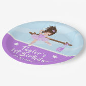 ブラウンヘアバレリナパープルツツ誕生日紙Pl ペーパープレート (アングル)