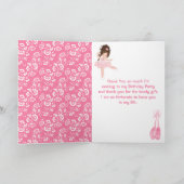 ブラウンヘアバレリナピンク誕生日サンキューカード サンキューカード (内部)