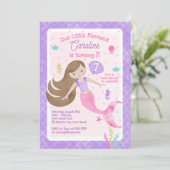 ブラウンヘアピンクパープルのマーメイド誕生日 招待状 (スタンド正面)