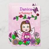 ブラウンヘアフェアリー誕生日 招待状 (正面/裏面)