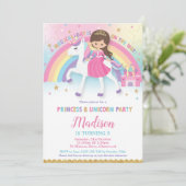 ブラウンヘアプリンセスとユニコーン誕生日パーティー 招待状 (スタンド正面)