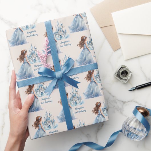 ブラウンヘアプリンセスと城 ラッピングペーパー (ギフト)