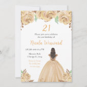 ブラウンヘアプリンセスピーチフローラバースデーパーティー 招待状 (正面)