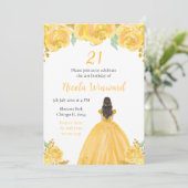 ブラウンヘアプリンセス金ゴールドフローラ誕生日パーティー 招待状 (スタンド正面)