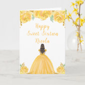ブラウンヘアプリンセス金ゴールドSweet sixteen カード (黄色い花)