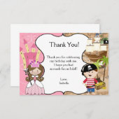 ブラウンヘアプリンセス&海賊版パーティーサンキューカード サンキューカード (正面/裏面)