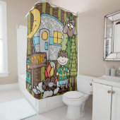 ブラウンヘアボーイアウトドアキャンピング魚釣りバケーション シャワーカーテン (インサイチュ)