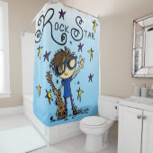 ブラウンヘアボーイロックスターミュージック シャワーカーテン (インサイチュ)
