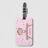 ブラウンヘア&グリッター星名でかわいい体操選手 ラゲッジタグ (正面縦)