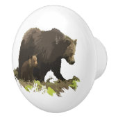 ブラウンベアとカッブ野生動物の自然アート セラミックノブ (右)