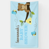 ブラウンベアと青いバンブルビーズボーイカスタムバナー 横断幕 (縦)