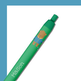 ブラウンベアと魚釣りロッドキッドペン 黒ボールペン