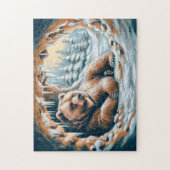 ブラウンベアインウィンターケーブパステルチョークスケッチ ジグソーパズル (縦)