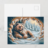 ブラウンベアインウィンターケーブパステルチョークスケッチ ポストカード (正面/裏面)