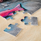 ブラウンベアウォッチングサーモンパステルチョークスケッチ ジグソーパズル (側面)