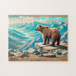 ブラウンベアオンマウンテンパステルチョークシーン ジグソーパズル