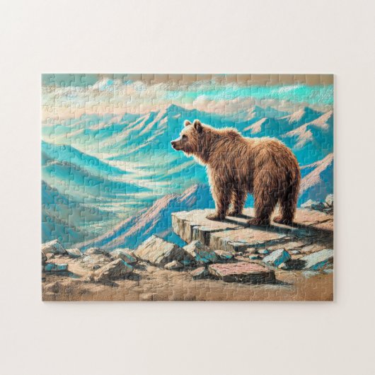 ブラウンベアオンマウンテンパステルチョークシーン ジグソーパズル (横)