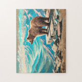 ブラウンベアオンマウンテンパステルチョークシーン ジグソーパズル (縦)