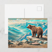 ブラウンベアオンマウンテンパステルチョークシーン ポストカード (正面/裏面)