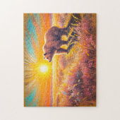 ブラウンベアサンセットパステルチョークアートワーク ジグソーパズル (縦)