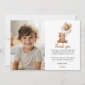 ブラウンベアバルーン誕生日写真サンキューカード サンキューカード (正面)
