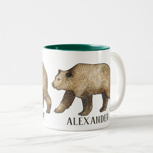 ブラウンベアパーソナライズされたコーヒーマグ ツートーンマグカップ (正面右)