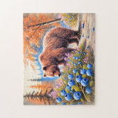 ブラウンベアブルーベリーパステルチョークアート ジグソーパズル (縦)