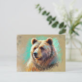 ブラウンベアポートレートパステルチョークアートワーク ポストカード (スタンド正面)