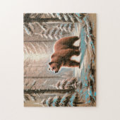 ブラウンベアーインスノーフォレストパステルチョークアート ジグソーパズル (縦)