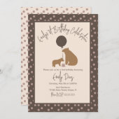 ブラウンベアーズバルーンケーキの最初の誕生日パーティー 招待状 (正面/裏面)
