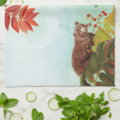 ブラウンベアーズ食べレッドローワンベリー キッチンタオル (折り畳み)