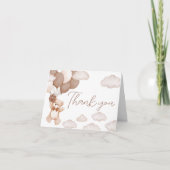 ブラウンベアーバルーン真珠のように待つ赤ちゃんシャワー サンキューカード (正面)