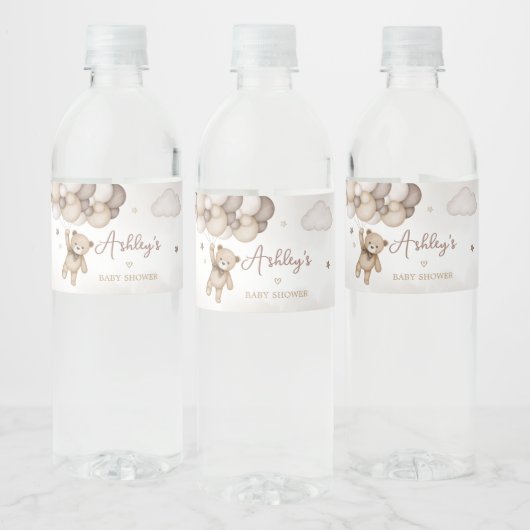 ブラウンベアーバルーン赤ちゃんシャワー ペットボトルラベル (ボトル)