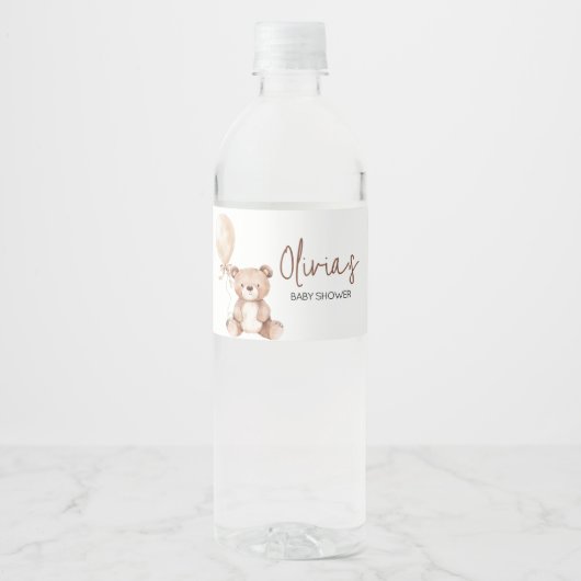 ブラウンベアーバルーン赤ちゃんシャワー ペットボトルラベル (正面)