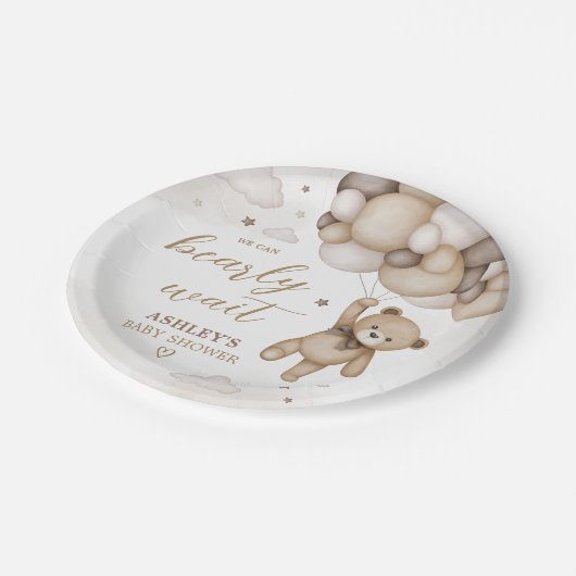 ブラウンベアーバルーン赤ちゃんシャワー ペーパープレート (アングル)